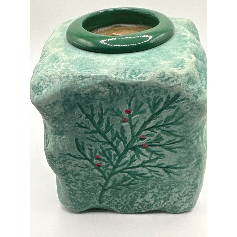 Vintage Ceramic Holly Berry Pine Votive Candle Holder Signed